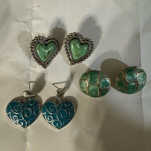 Silver and Green/Blue Earrings Set